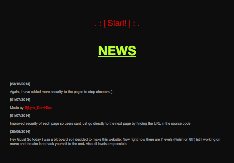 The front page of hack.darkn3ss.com